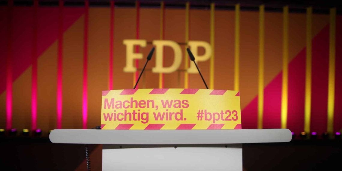 FDP-Logo auf dem Parteitag im April 2023 (Archiv), über dts