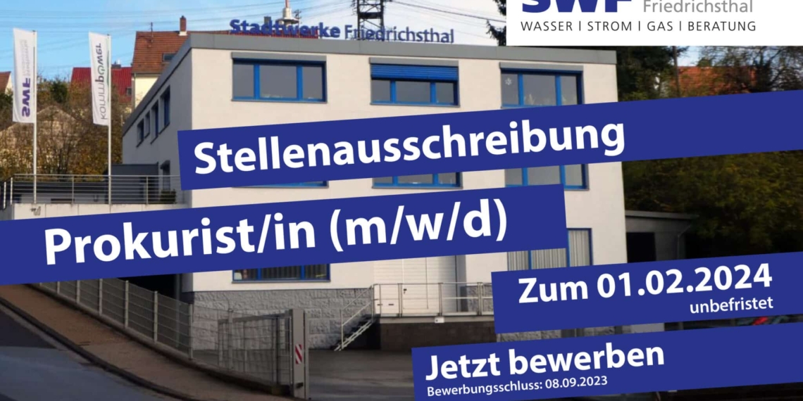 Stellenausschreibung Stadtwerke Friedrichsthal Prokurist/in (m/w/d)