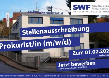 Stellenausschreibung Stadtwerke Friedrichsthal Prokurist/in (m/w/d)
