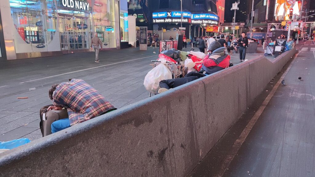 Obdachlose in den USA am Times Square