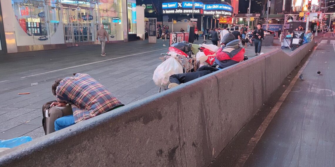Obdachlose in den USA am Times Square
