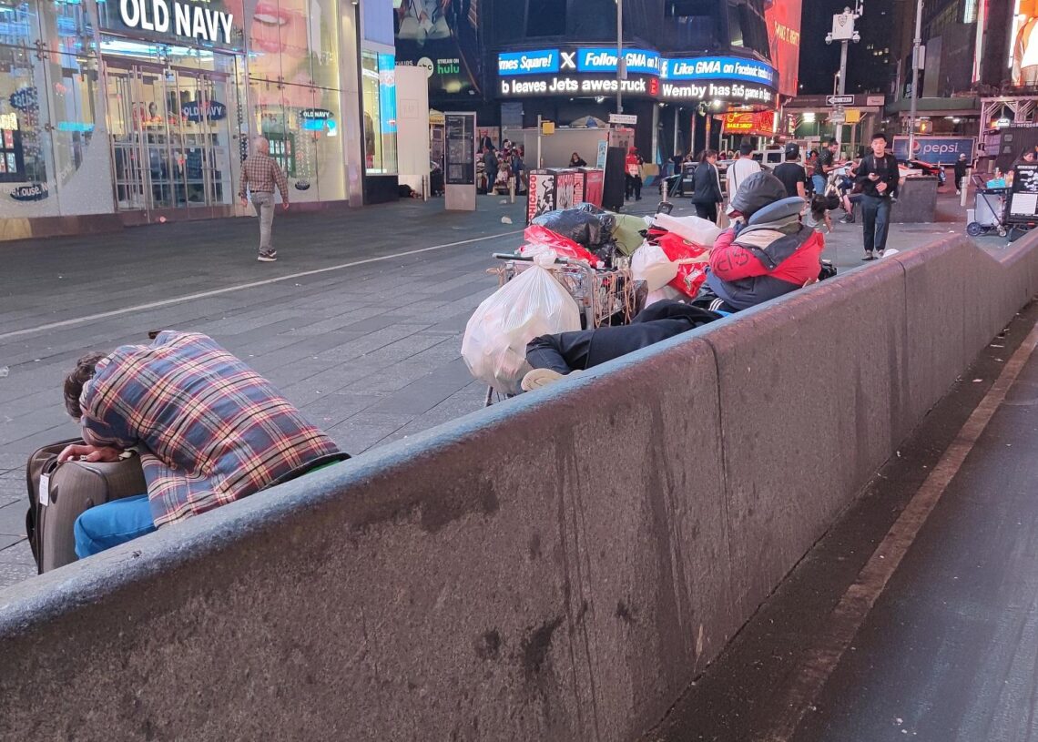 Obdachlose in den USA am Times Square