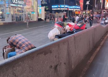 Obdachlose in den USA am Times Square