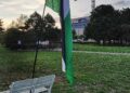 Palästinenser-Fahne vor dem Bundeskanzleramt am 24.07.2025