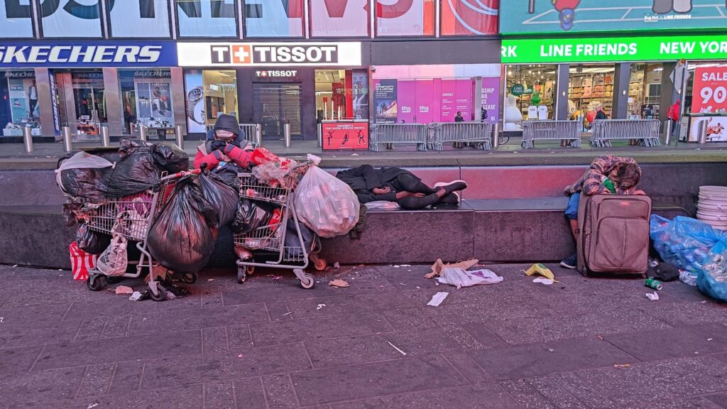 Obdachlose in den USA am Times Square