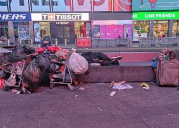 Obdachlose in den USA am Times Square