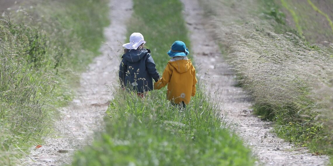 Ostbeauftragte sieht Osten bei Kinderbetreuung weiter vorn 1 Zwei kleine Kinder laufen auf einem Feldweg (Archiv)