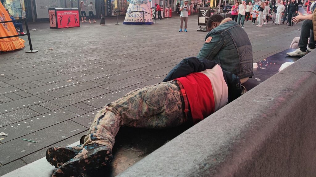 Obdachlose in den USA am Times Square