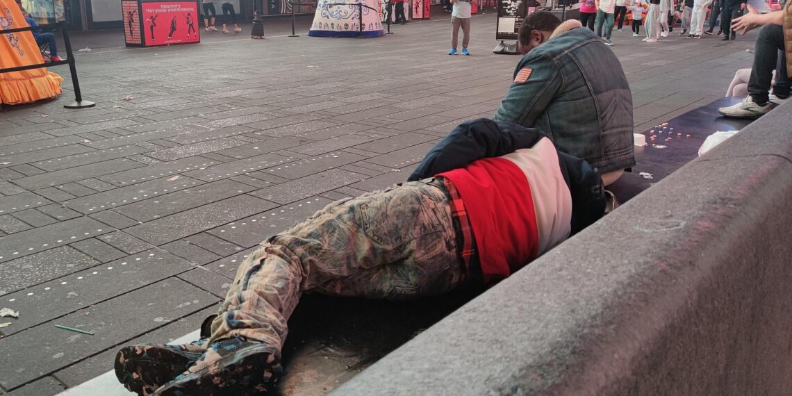 Obdachlose in den USA am Times Square