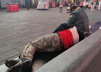 Obdachlose in den USA am Times Square
