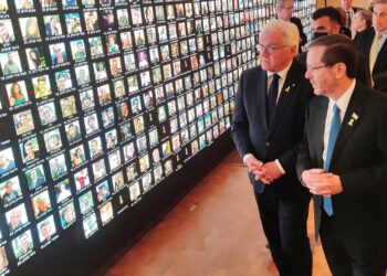Frank-Walter Steinmeier und Isaak Herzog vor einer Installation
