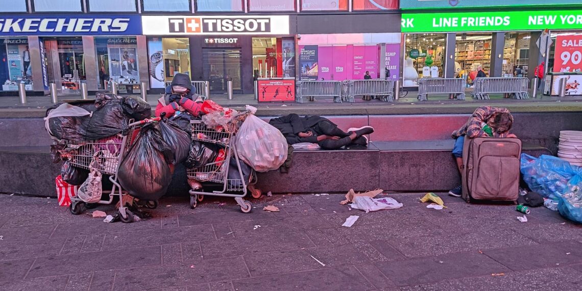 Obdachlose in den USA am Times Square