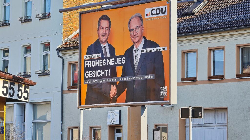 CDU-Plakat mit Sven Schulze und Reiner Haseloff am 07.01.2026