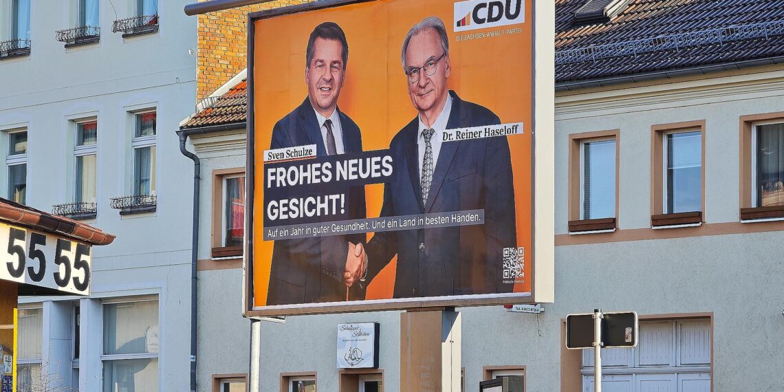CDU-Plakat mit Sven Schulze und Reiner Haseloff am 07.01.2026