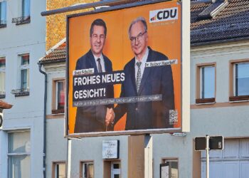 CDU-Plakat mit Sven Schulze und Reiner Haseloff am 07.01.2026