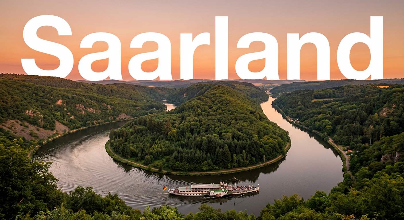 Bild für die Nachrichtenkategorie "Saarland", im Bild soll sauber lesbar die Schrift "Saarland" zu lesen sein. Das Bild soll Bezug zum Saarland haben.