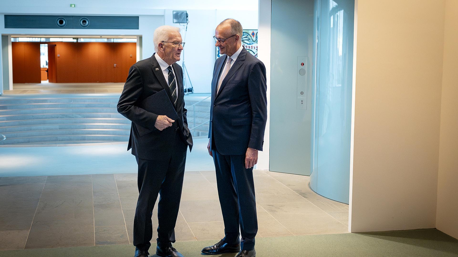 Winfried Kretschmann und Friedrich Merz am 07.05.2026