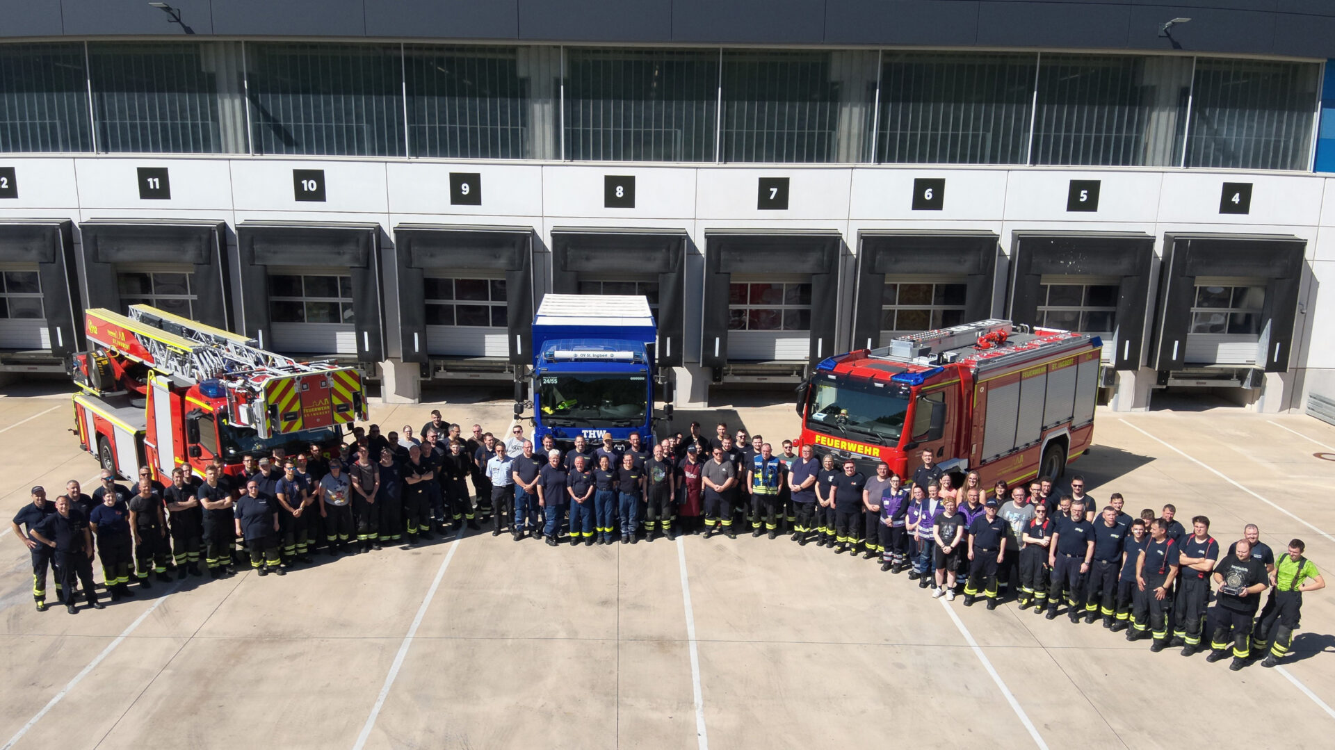 Aktuelles aus St. Ingbert | Bild: Stadt St. Ingbert Gemeinschaftsübung der St. Ingbert Feuerwehren, dem THW und PSNV im Logistikzentrum LIDL