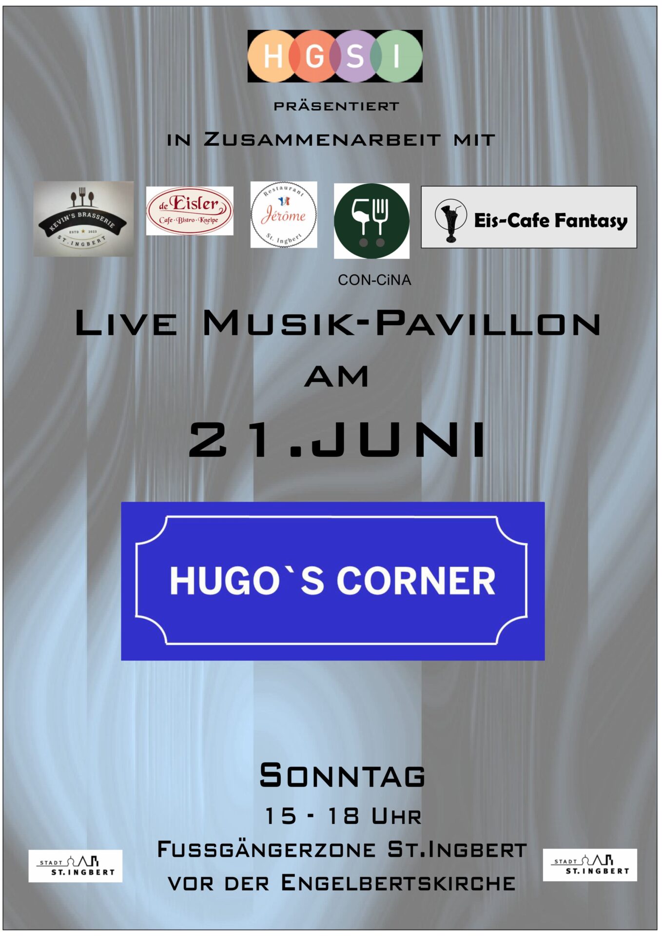 Live-Musik-Pavillon in St. Ingbert: Hugo's Corner spielt zum dritten Mal in der Fußgängerzone 1 Aktuelles aus St. Ingbert | Bild: Stadt St. Ingbert Live-Musik-Pavillon geht in die dritte Runde: Hugo’s Corner sorgt für sommerliche Klänge in der Innenstadt