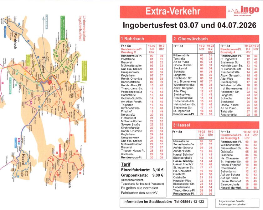 Sonderbusverkehr zum Ingobertusfest in St. Ingbert 1 Aktuelles aus St. Ingbert | Bild: Stadt St. Ingbert Zum Ingobertusfest mit dem INGO: Sonderbusverkehr am Festwochenende