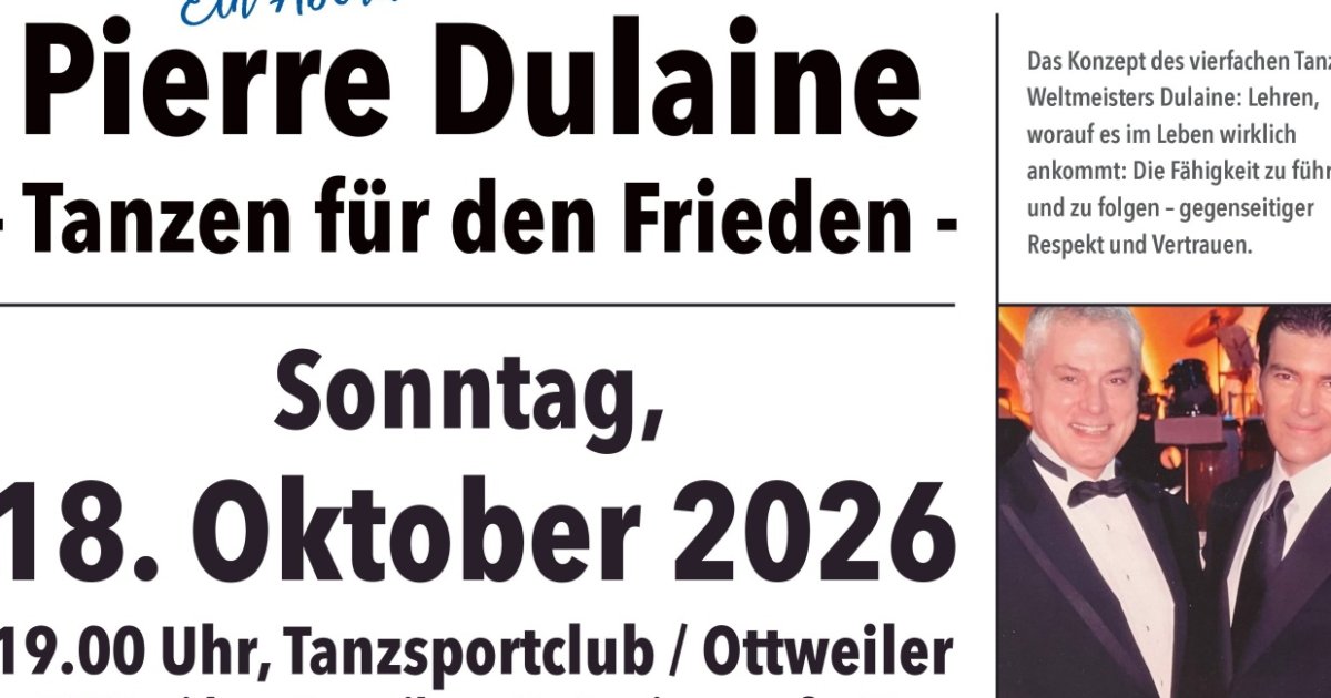 Rotary Club Ottweiler lädt zu Veranstaltung mit Tanzsport-Persönlichkeit Pierre Dulaine ein 1 Aktuelles aus Ottweiler | Bild: Stadt Ottweiler Rotary Club Ottweiler lädt ein