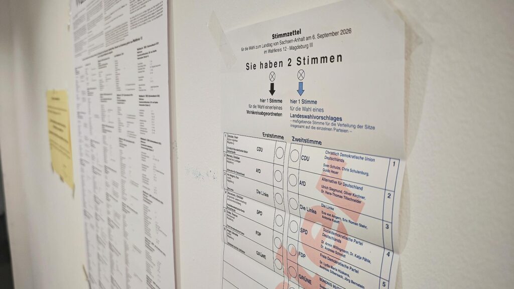 Stimmzettel zur Landtagswahl in Sachsen-Anhalt 2026 am 06.09.2026