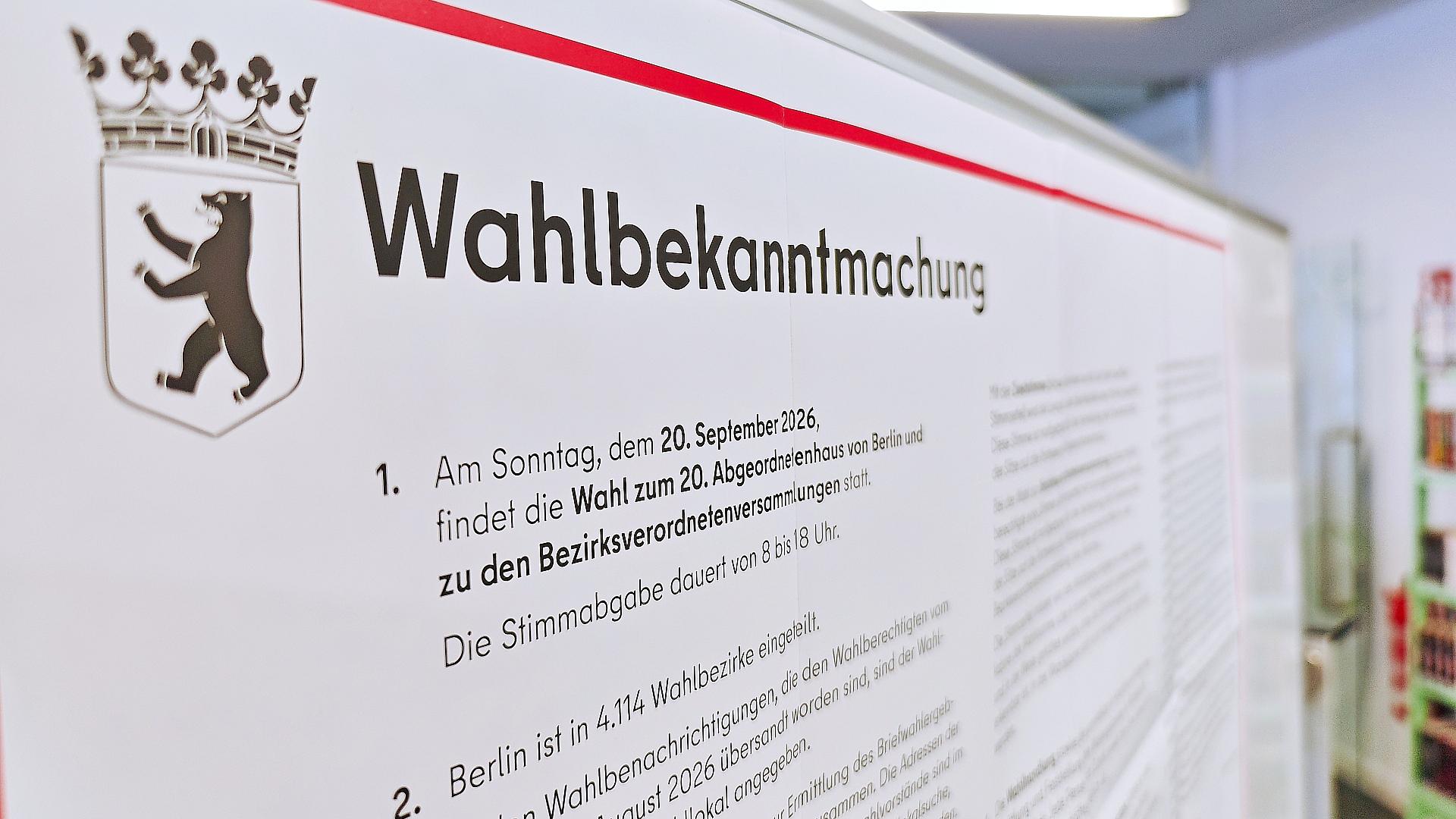 Berliner Landeswahlleiter meldet etwas höhere Wahlbeteiligung 1 Wahllokal am 20.09.2026