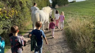 Kita Luitpold besucht Pferde auf dem Eulenhof in Eschringen