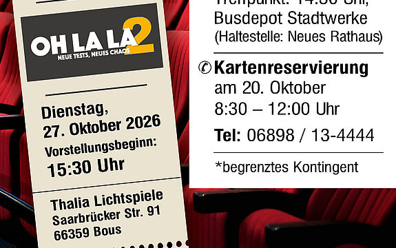 Seniorenkino in Völklingen: Stadt lädt zu Filmvorführung nach Bous ein 5 Aktuelles aus Völklingen | Bild: Stadt Völklingen Einladung zum Seniorenkino für Völklingerinnen und Völklinger im Oktober