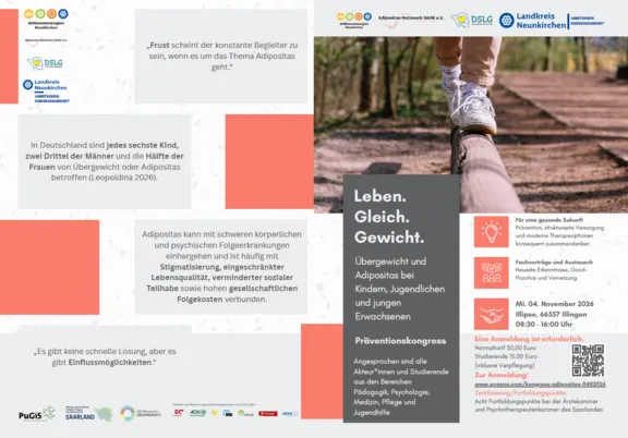Präventionskongress zu Adipositas bei jungen Menschen am 4. November in Illingen