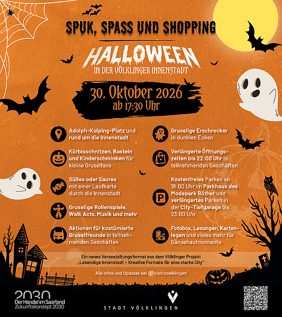 Völklingen: Halloween-Abend in der Innenstadt am 30. Oktober 1 Aktuelles aus Völklingen | Bild: Stadt Völklingen Spuk, Spaß und Shopping: Halloween-Abend am 30. Oktober