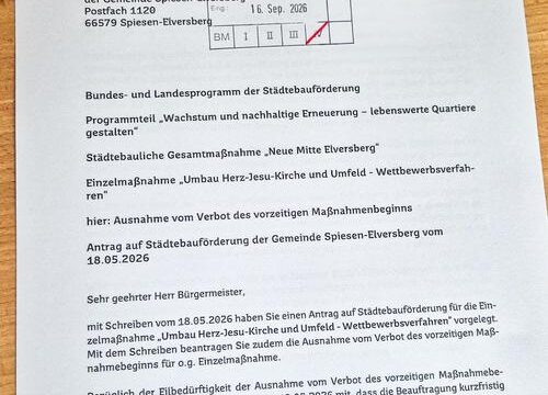 Elversberg: Städtebauförderung für Architektenwettbewerb zur Herz-Jesu-Kirche liegt vor 2 Aktuelles aus Spiesen-Elversberg Ein wichtiger Meilenstein für Elversberg: Freigabe für den Architektenwettbewerb zur Herz-Jesu-Kirche